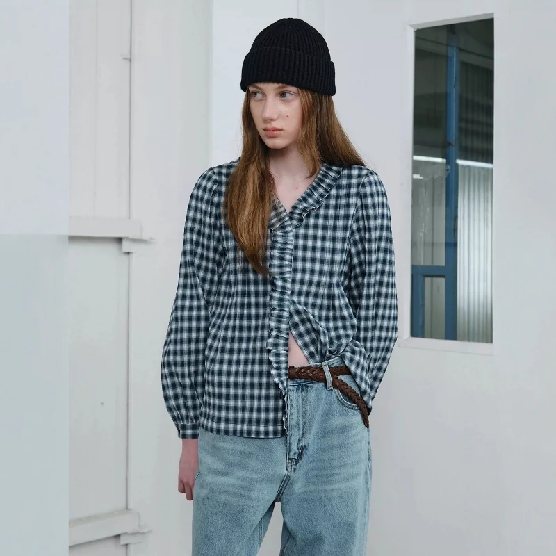 

Spring Shirt Long Sleeve V-Neck Polka Dot Gauze Women's Loose Fit Breathable Thin Polyester Spring 2026