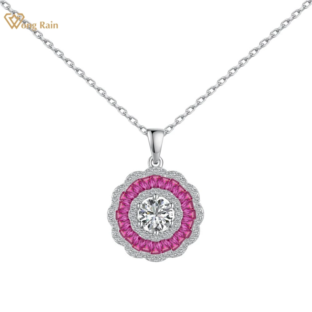 

Wong Rain 100% 925 Sterling Silver Sparkling 5 MM Round Cut Lab Sapphire High Carbon Diamond Gemstone Pendant Necklace Jewelry