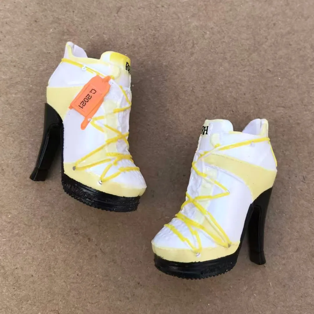 레인보우 인형 부츠 하이힐 인형 신발 1/6 인형 액세서리 장식 다크 브라운 인형 손 손톱 광택