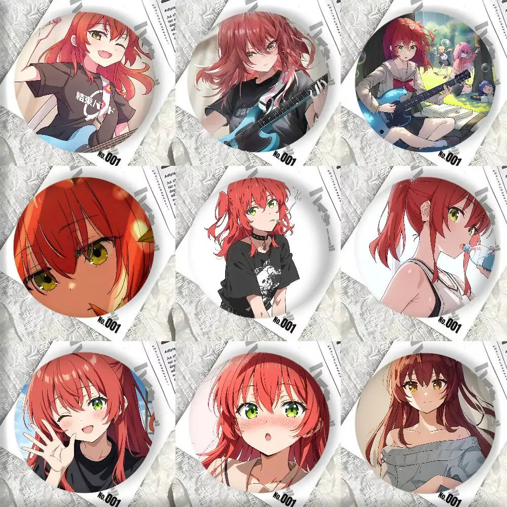 Anime red girl Kita Ikuyo B-Bocchi The R-Rock Badge Tinplate Round Laser Brooch Clothes Backpack Accessories Lapel