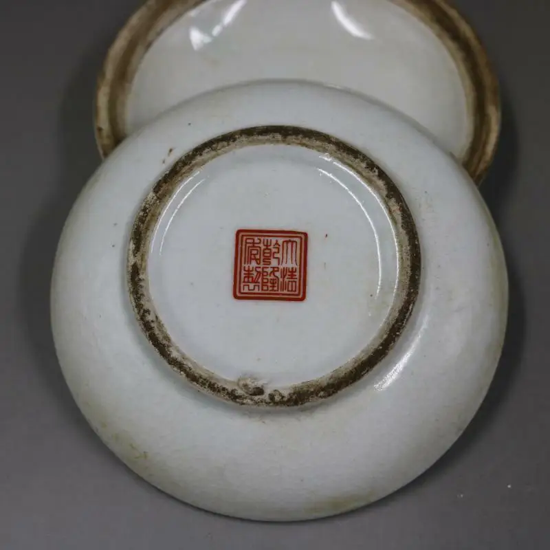 الصينية فاميل روز الخزف فو فو الكلب الحرس الأسد الحبر صندوق روج مربع 4.29" #5