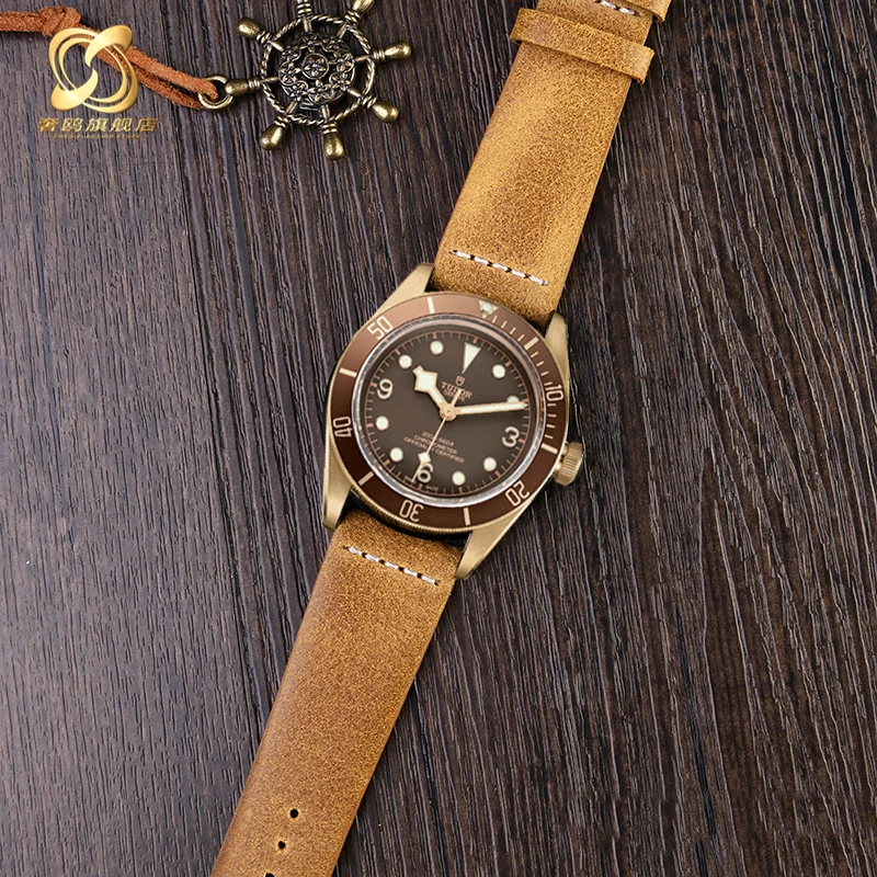 Retro Genuine Leather Watch Strap for Tudor Steering Bronze Zenith Pilot Mido M032.607 Cowhide Vintage Watchband Accessory 23mm