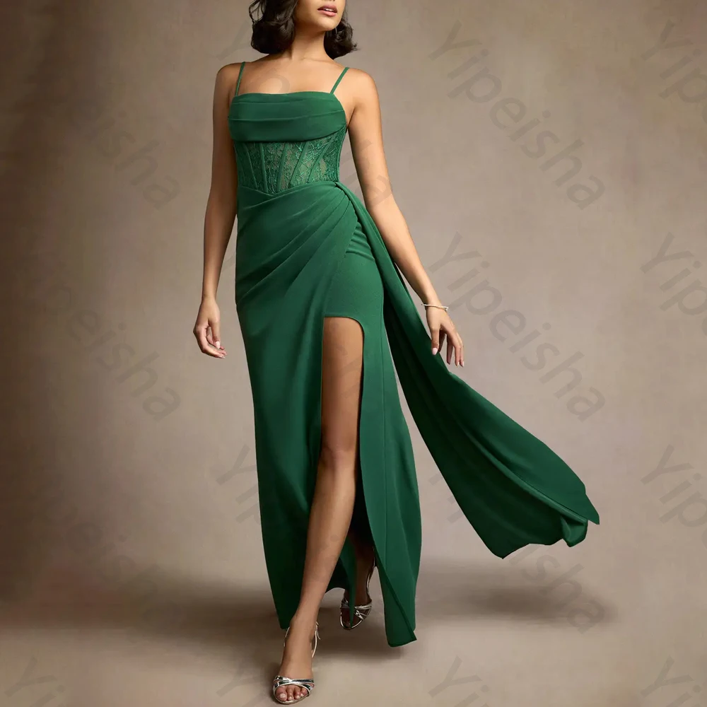 

Elegant Sleeveless Spaghetti Strap Evening Dresses Sexy Pleat Long Dress Exquisite High Quality Prom Party Gown Women Customized