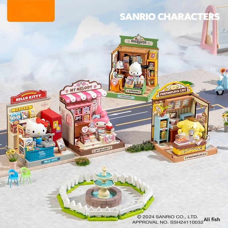 

Sanrio Family Hellokitty Fun Cute Store Manager Serie Diy Hut Hand-Assembled Miniature Trend Toy Ornament Children Birthday Gift