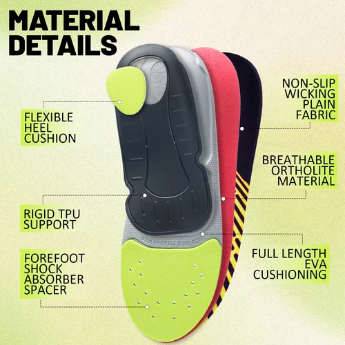 Imagen 2 del producto Plantillas para fascitis plantar, insertos ortopédicos de soporte para arco, alivio del dolor en el talón para hombres y mujeres, plantillas para pies planos para botas de trabajo