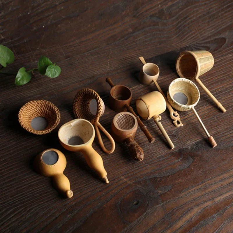 Bamboo Tea Strainer Traditional Kung Fu Tea Ceremony Utensils Japanese Rattan Wooden Tea Leaves Funnel Home Kitchen Sieving Tool