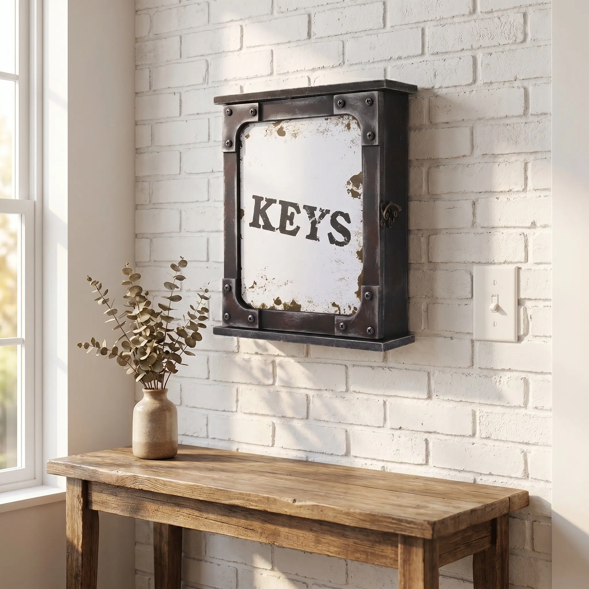 Retro Western Style Wooden Key Box Wall Mounted Letter Printed Key Hanging Rack for Keys Jewelry Sunglasses Scarves Purses