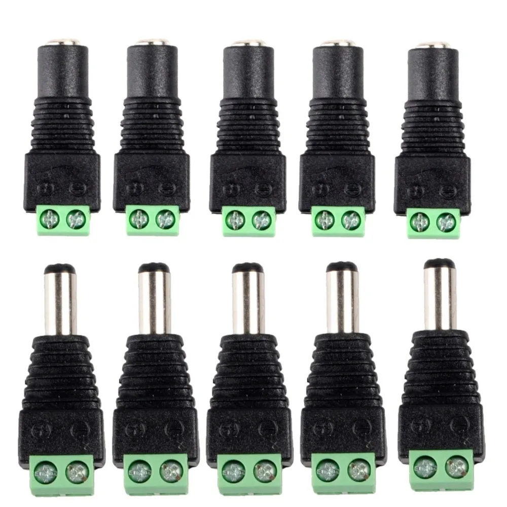 10pcs 12V DC Power Connector Plug Jack Male Female Socket Barrel 2.1mm x 5.5mm Adapter for CCTV Camera Strip Supply Terminal