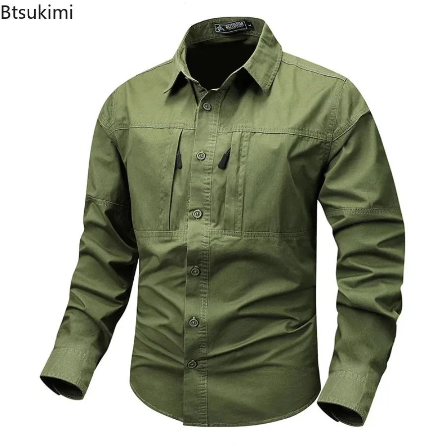 New Men's Long Sleeve Shirt Spring Autumn Wrinkle Free Workwear Shirts Japanese Style Lapel Pocket Casual Fashion Blouse Tops