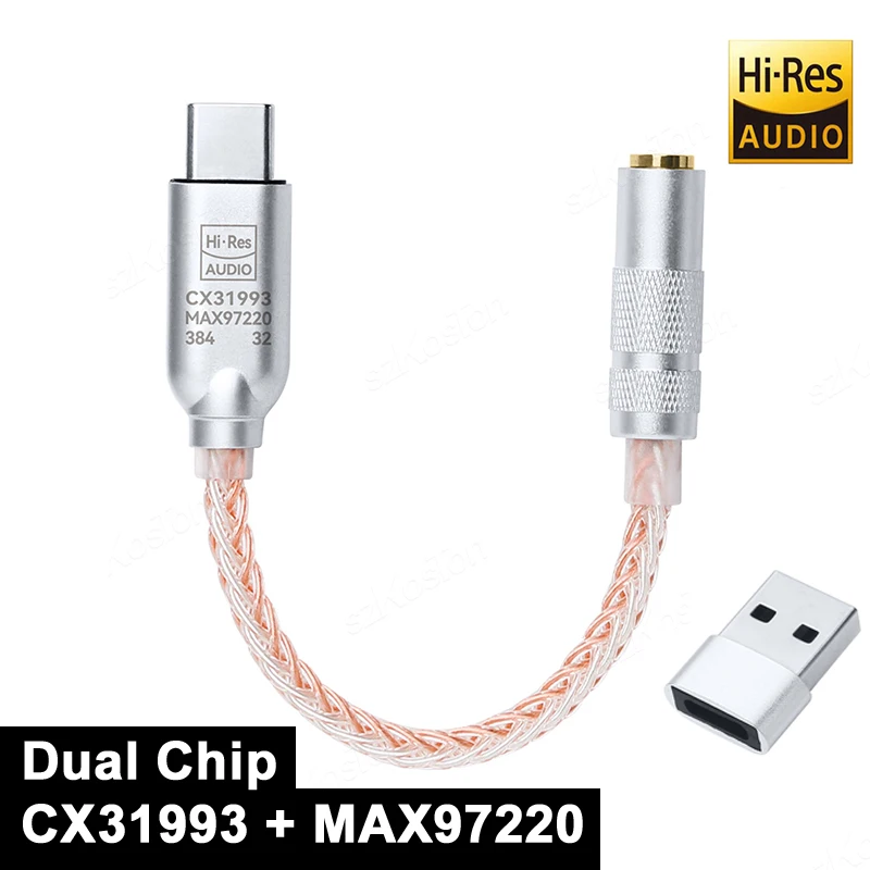 CX31993 DAC HiFi Hoofdtelefoonversterker Type C naar 3,5 mm Adapter 32b/384 kHz Audio Decoder IEM AMP voor iPhone15 Samsung Converter