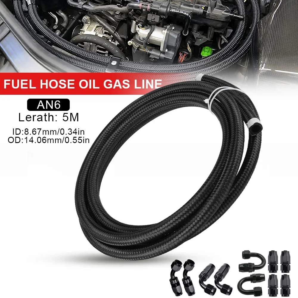 Universal AN6 Braided Fuel Oil Hose 5 Meter Nylon Stainless Steel Line with AN6 Fittings Adaptor Kit Racing Car Parts