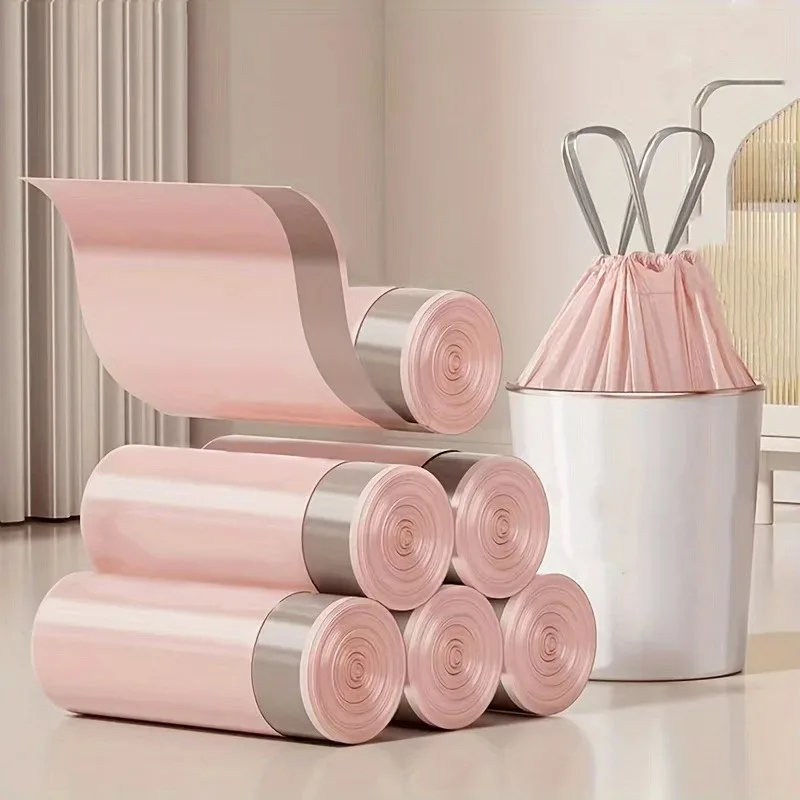 5 Rolls Pink Drawstring Garbage Bags – Ultra Thick Durable Trash Bags, 50/100 Counts for Kitchen, Bath & Living Room