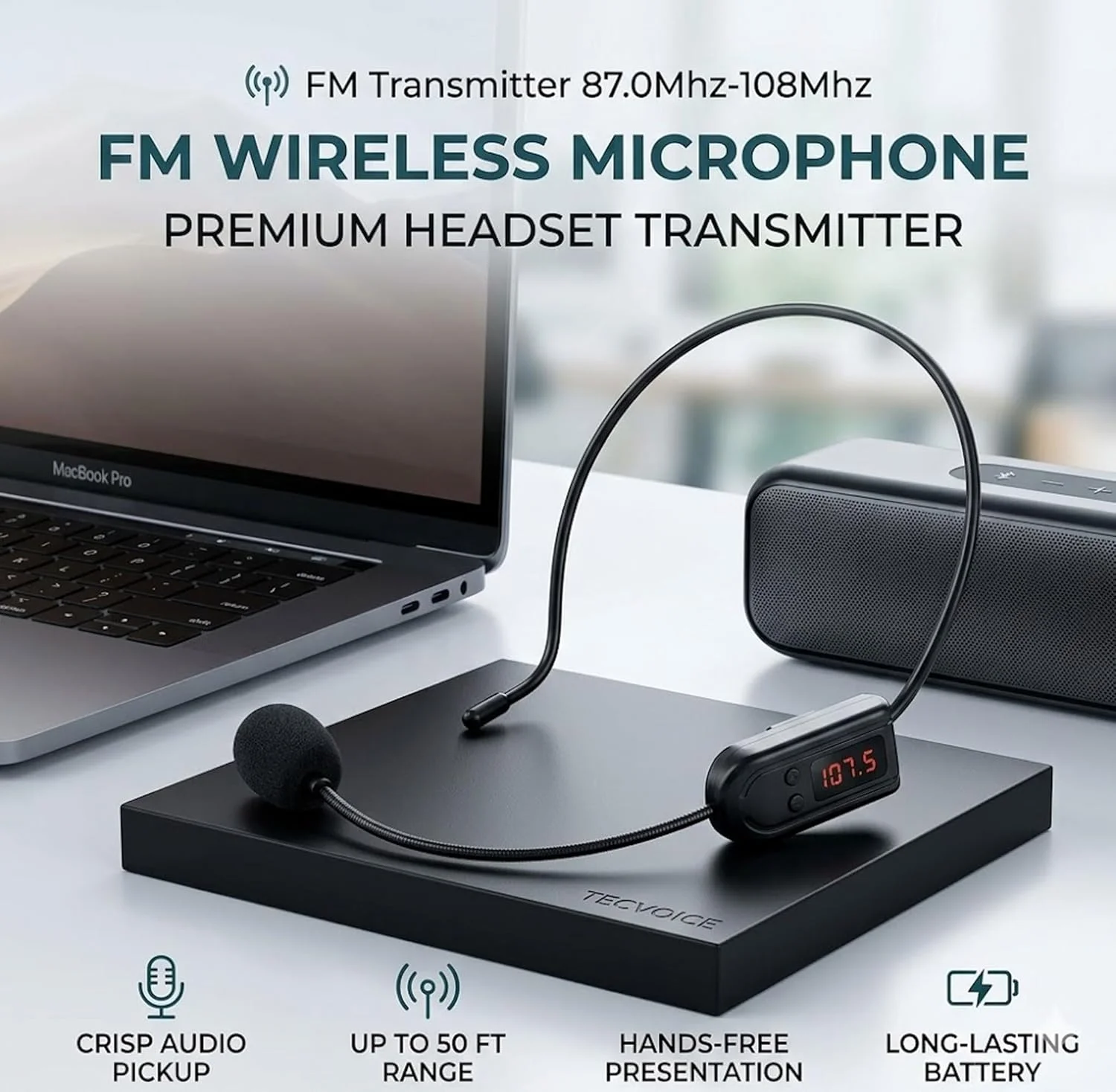 FM Wireless Microphone Headset Radio Mic 87 MHz-108MHz Digital Tube Display Multi-channel for Loudspeaker Teaching Meeting Guide