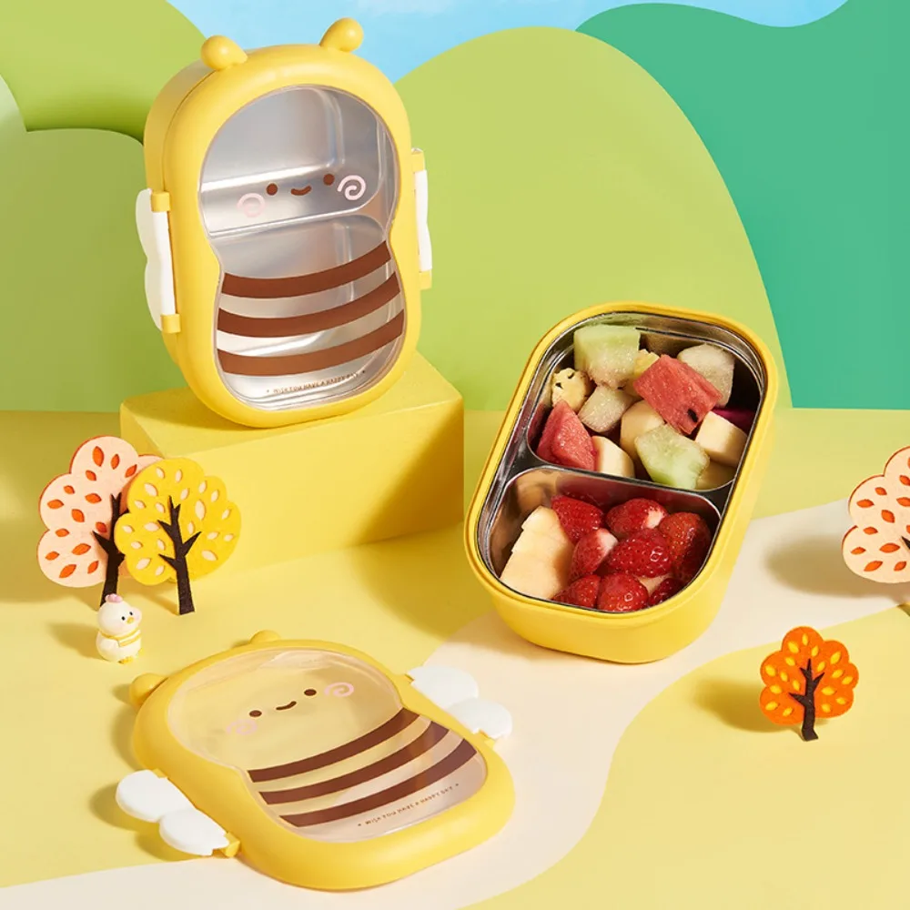 Fun Bee Shape Children's Lunch Box Separate Grids Food Grade Fruit Box 304 Stainless Steel Portable Rice Bowl Meal