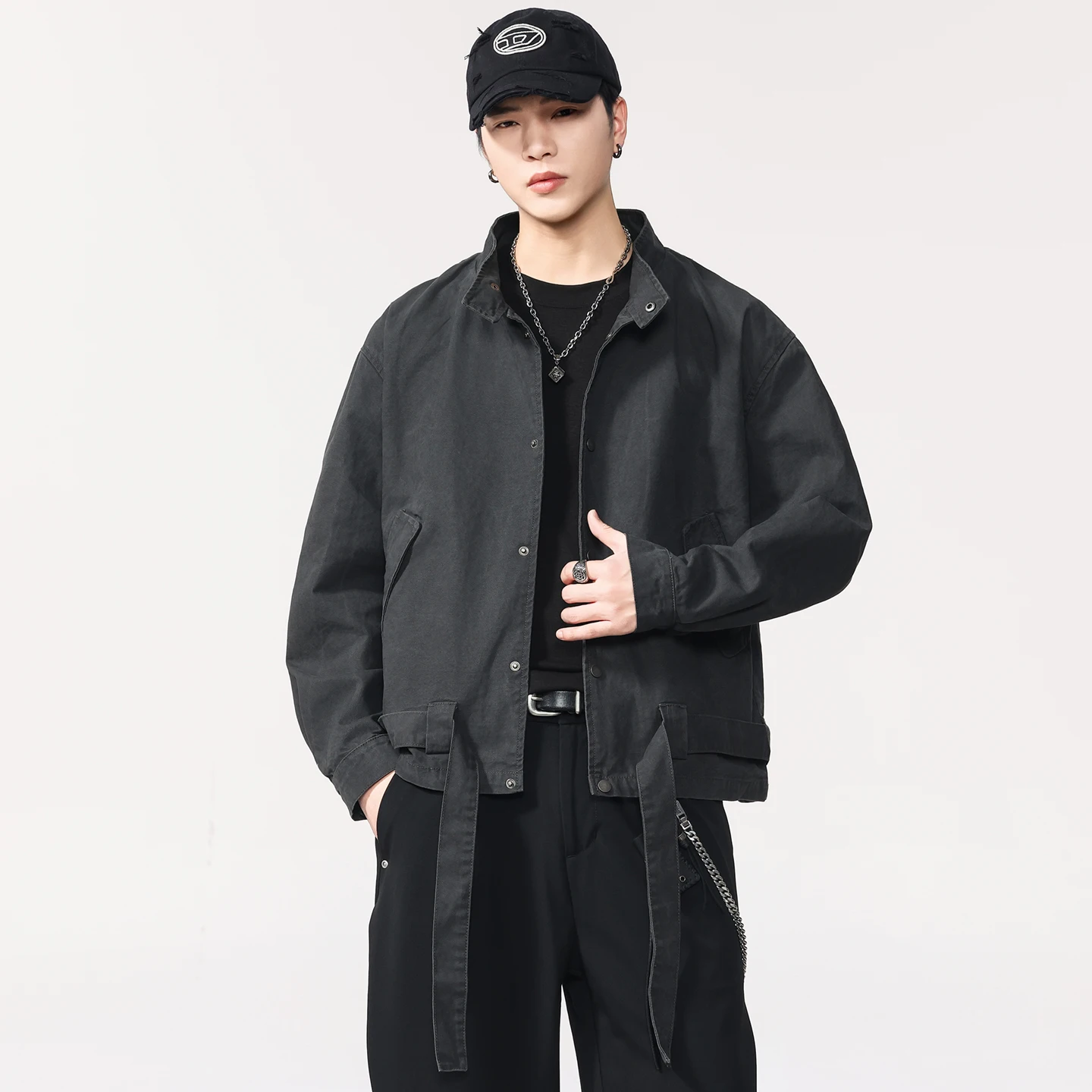 

Весенне-осеннее пальто, мужская верхняя одежда, мужская корейская уличная одежда с воротником-стойкой, модная свободная повседневная короткая куртка-карго