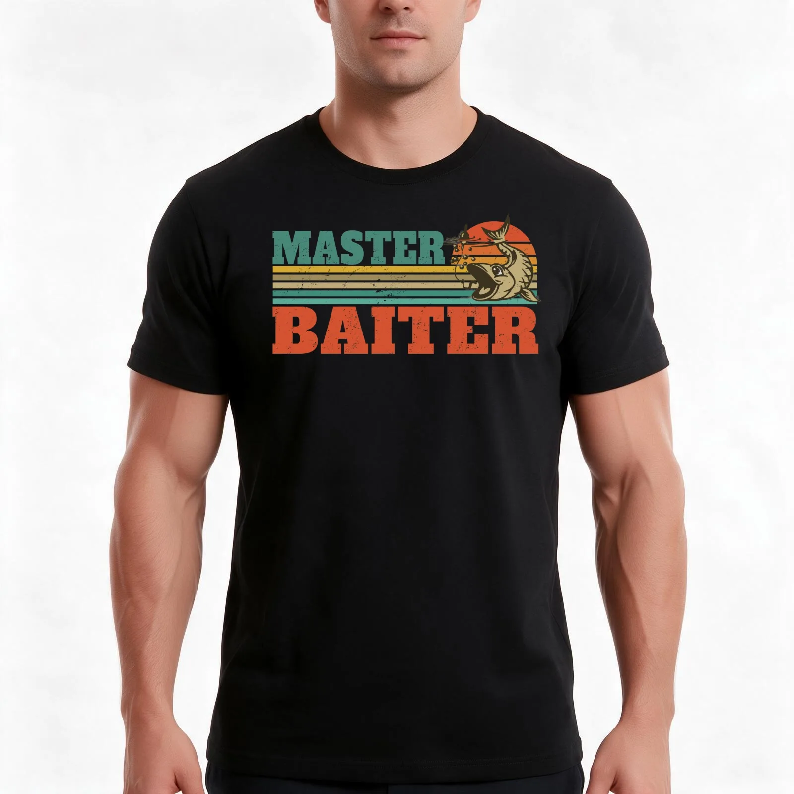 Master Baiter Retro Vintage Sunset Funny Fishing Gift T-Shirt Summer Casual Cotton Tee Oversized Streetwear Tops 100% Cotton