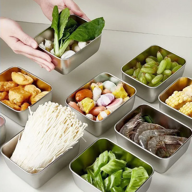 1 قطعة صندوق تخزين المواد الغذائية الفولاذ المقاوم للصدأ مع غطاء حاوية طعام قابلة للتكديس قابلة لإعادة الاستخدام صندوق تخزين المواد الغذائية مكتب صندوق غداء معدني