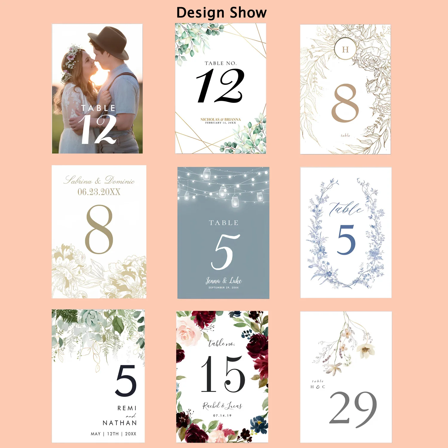 Custom Wedding Table Number Card, Personalized Your Logo Photo, Wedding Table Number 1 to 30, Gold Numbers of Tables