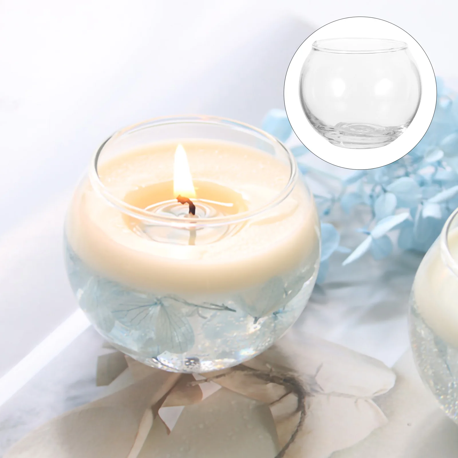 

2Pcs Round Ball Glass Cup Creative Tealight Candleholder Simple Elegant Storage Holder Desktop Ornament for Living Room