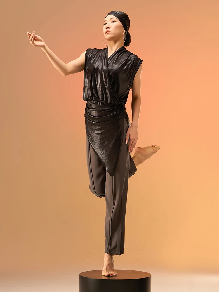 Original Design Latin Dance Women's Practice Suit Top orm Size Multicolor Breathable Sl Splicing V-ne mid Elastici