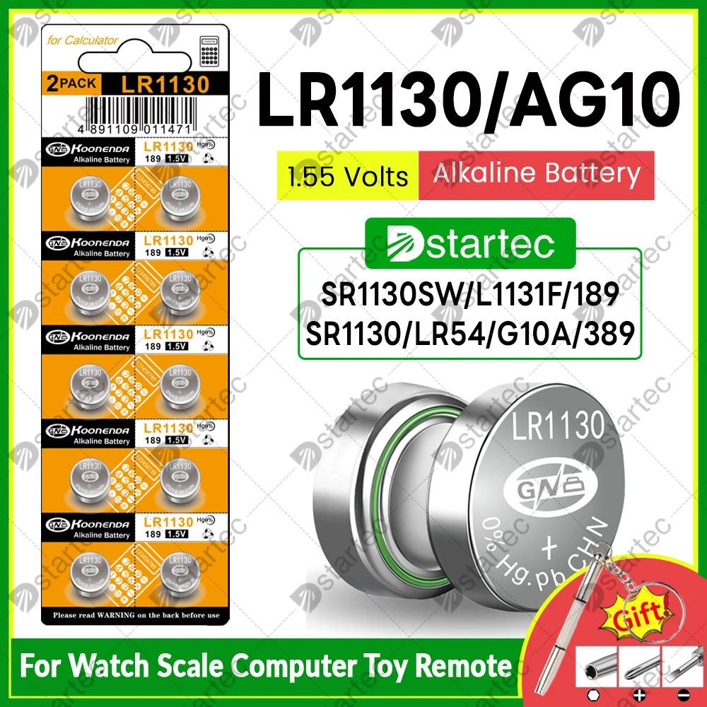 10-300PCS AG10 LR1130 Alkaline Button Battery SR1130SW 389 189 G10A L1131 LR54 1.55V  Watch Battery Coin Cell for Flashlight Toy