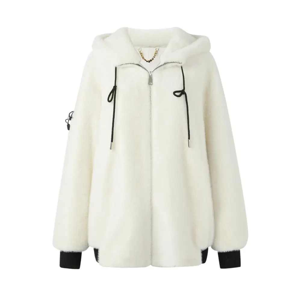 

The new 2023 winter jacket for women, cream white short zip-up hooded short jacket