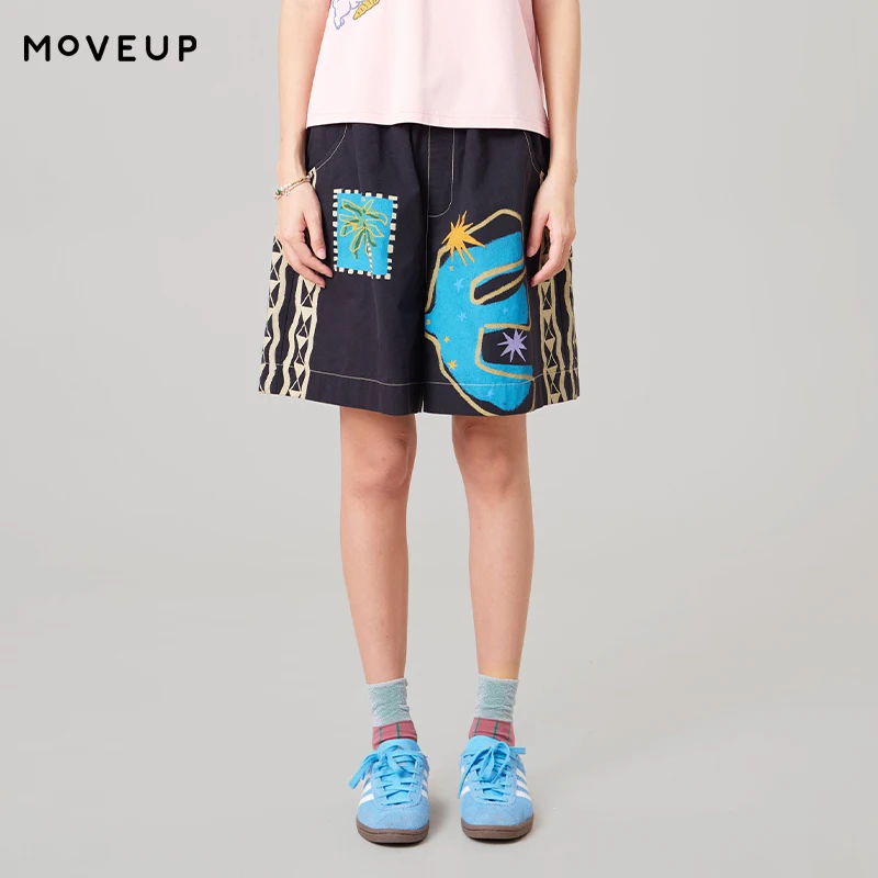 

MOVEUP Casual Wide Leg Shorts 2026 Summer Printed Pocket Fashion Design Pure Cotton Commuting Short Pants For Women 3ELX20128