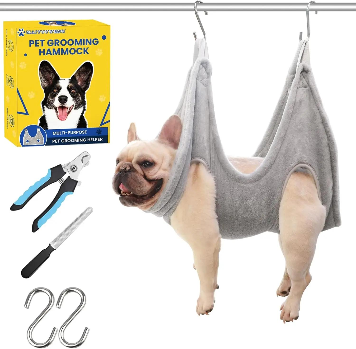 

Dog Grooming Kit - Hammock, Harness, Nail Clipper for Cats and Dogs, Claw Care