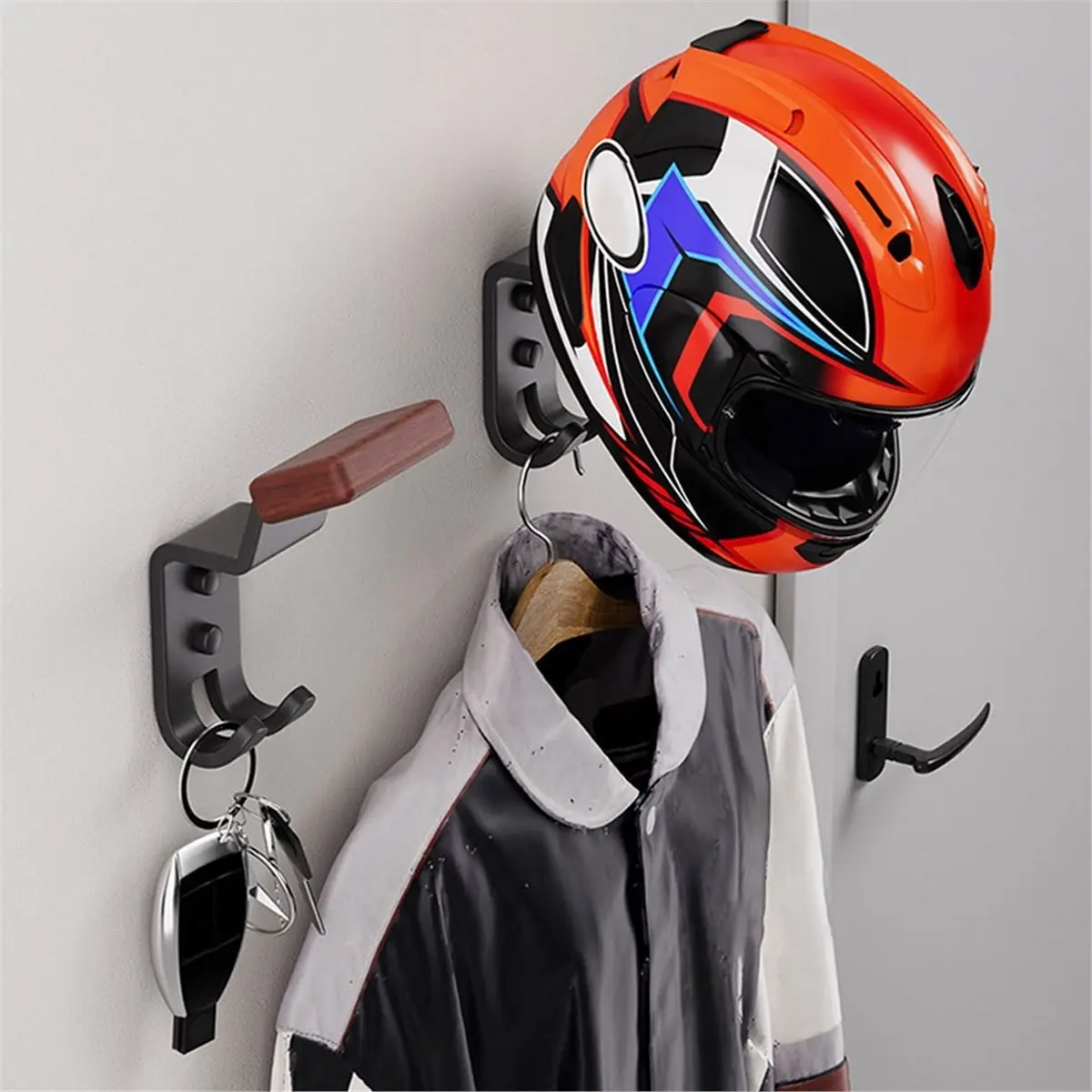 A50U Wall-Mounted Helmet Hook Rack Steel Storage Holder for Coats and Caps Display Hanger Stand