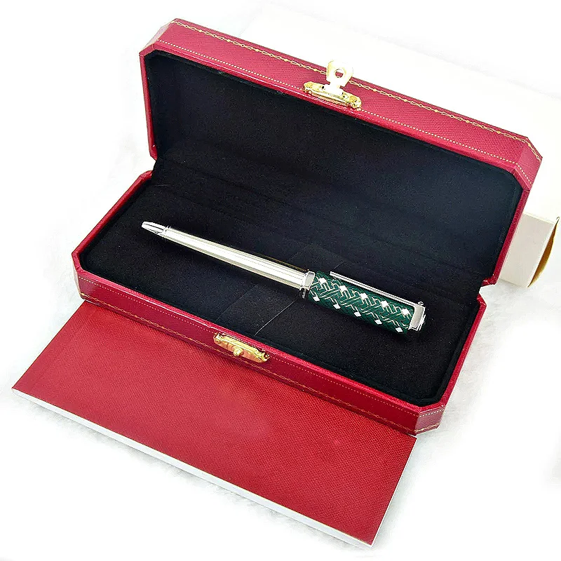 AGD Heptagon S-Dumont CT Luxury Green Square-Line Pattern Ballpoint Pen Silver Trim With Serial Number Writing Smooth