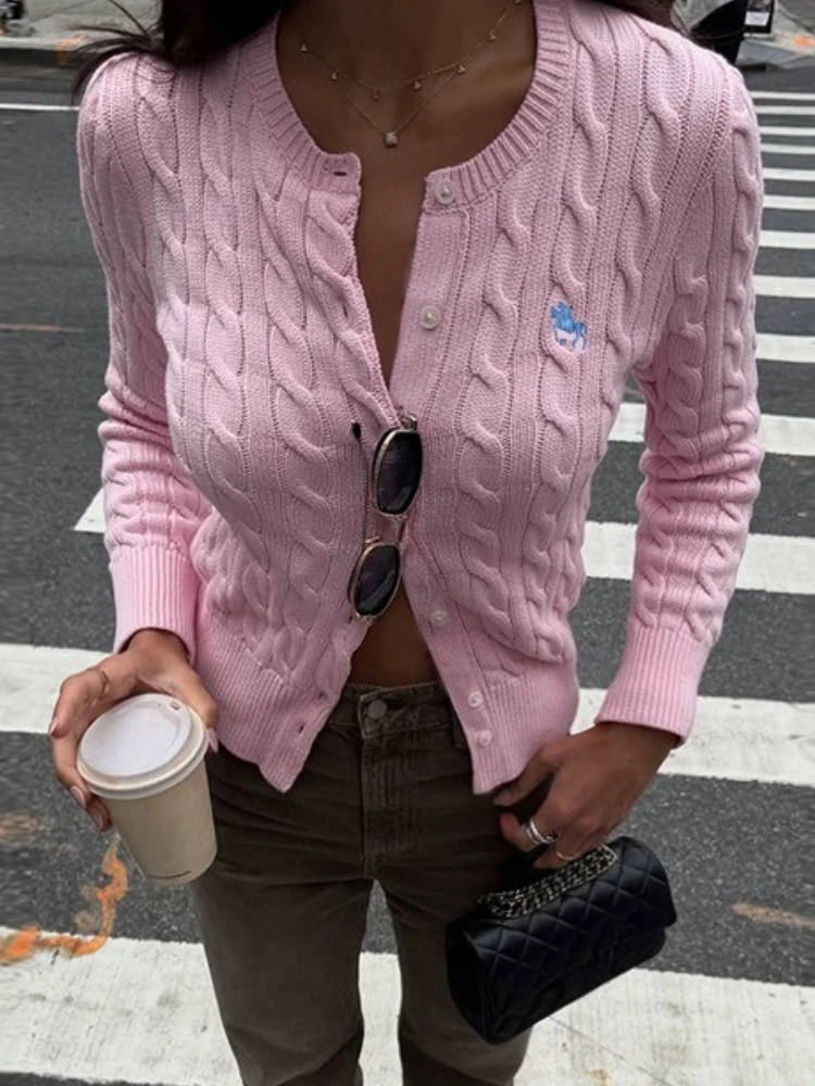 

Tossy Embroidery Horse Mark Knit Short Sweater Cardigan Coat Female Slim Autumn Long Sleeve Cropped Top Female Knitwear Cardigan