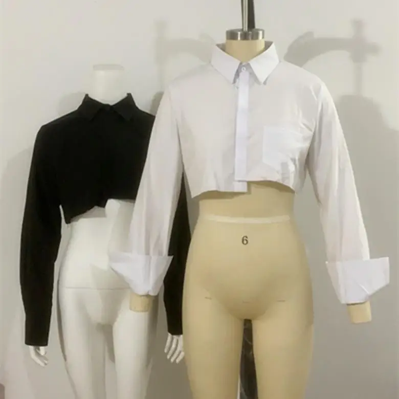 Biało-czarny top dla kobiet, casualowy, długi rękaw, materiał poliestrowy, prosty krój, długi top z długim rękawem, moda damska.