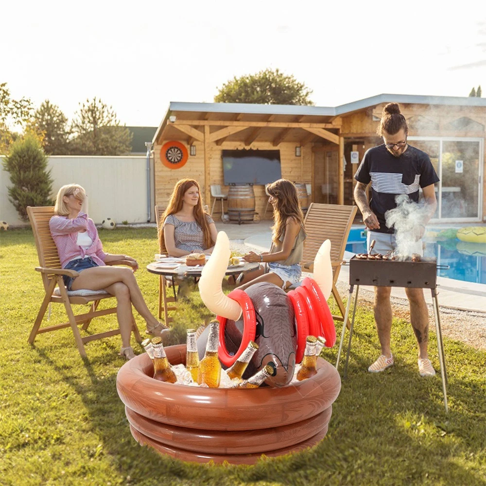 Inflatable Ring Toss Toy Cup Holder PVC Bull Snacks Beverage Ice Bucket Interactive Game Ring Party Beverage Ice Bucket