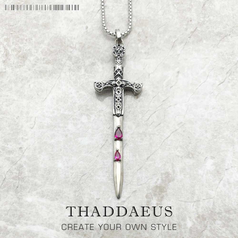 925 Sterling Silver Sword Pendant Chain Necklace Vintage Unisex