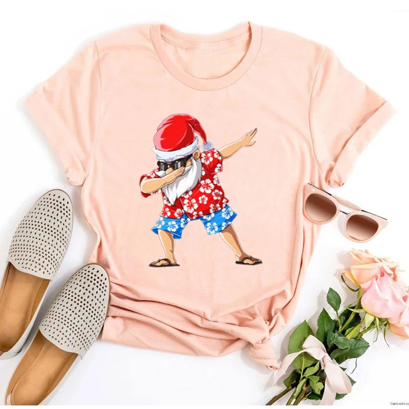 Santa T Shirt Hawaiian Woman Tshirts Claus Christmas Graphic T Shirts Xmas Gift 2021 Women Fashion Clothing Women Sexy Tops XL