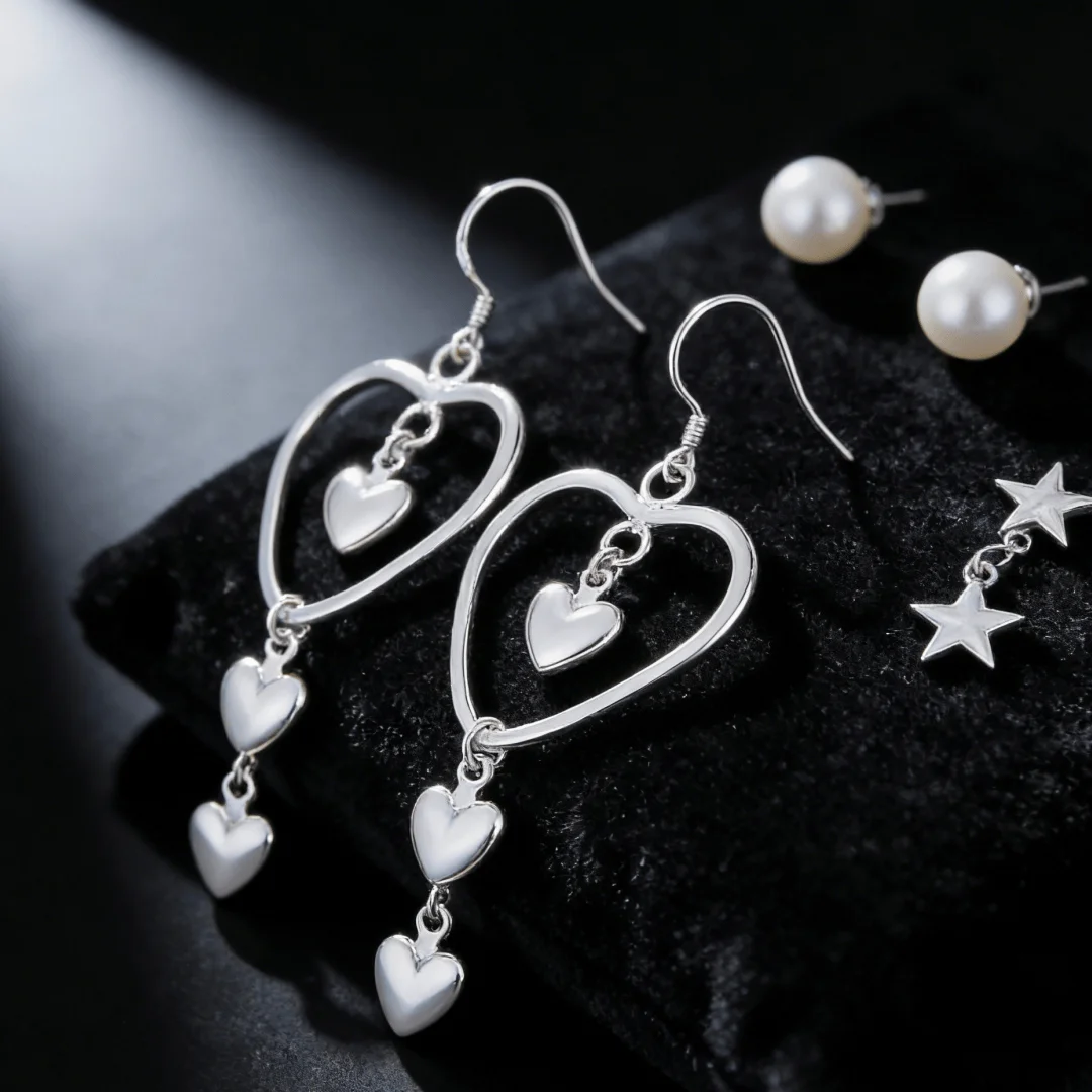 New fashion 925 Sterling silver Trend love heart long earrings for Women party Street all-match Jewelry Gift wedding accessories