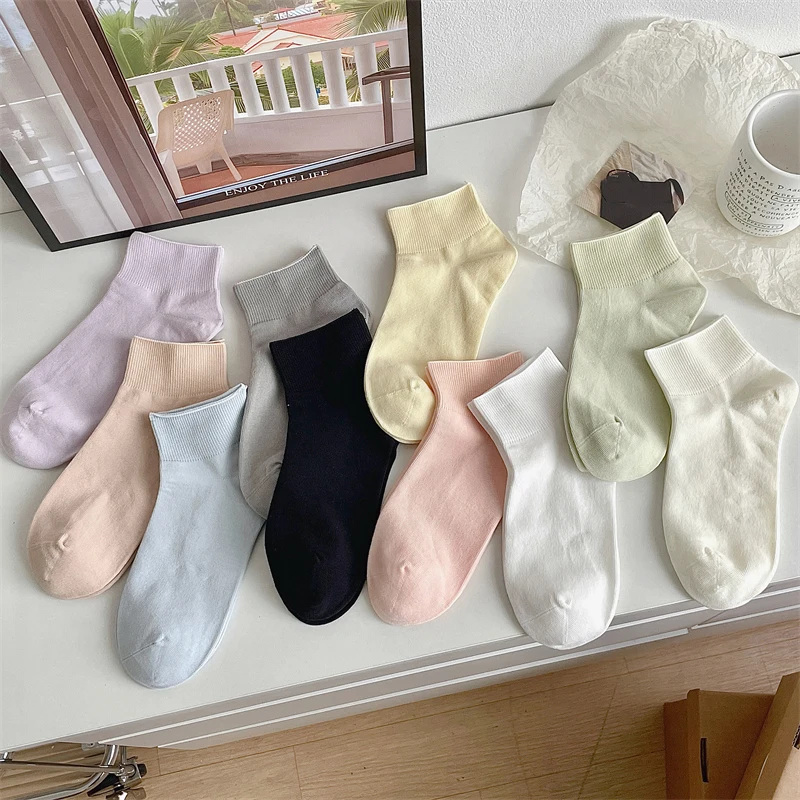 3 Pairs Women\'s Short Socks Candy Color Summer New Plain Cotton Socks Set Breathable Casual Comfy Soft Colorful Socks For Women