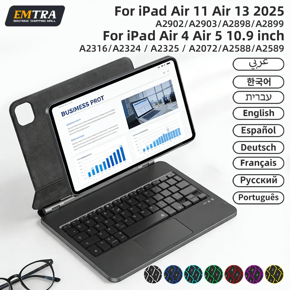 

Magnetic Wireless Keyboard for iPad A16 11 10th Gen for iPad 13/12.9/11/10.9 in Smart Case Bluetooth Keyboard with Touch Panel