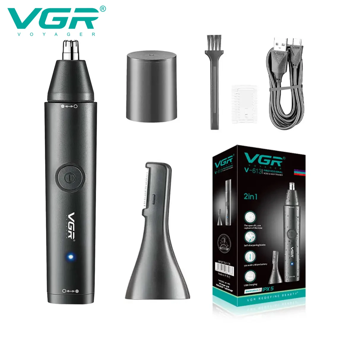

VGR V-613 New Design 2 in 1 IPX 5 Waterproof Hair Removal Appliances Rechargeable Electric Ear Eyebrow Nose Hair Trimmer