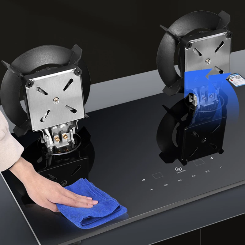 Flip Top Fornello a gas Touch Screen Elettrico Smart Timer Piani cottura a gas Piano in vetro Batteria 2 fuochi Stufa a gas per cucina