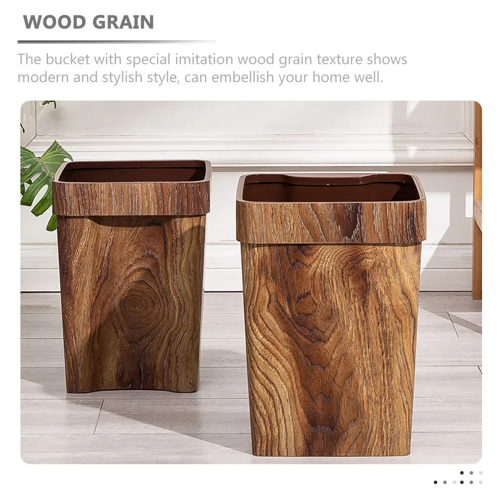 Multi-Functional Compact Imitation Wood Grain Trash Can for Home Office Kitchen Bathroom Desktop Waste Container Modern Stylish