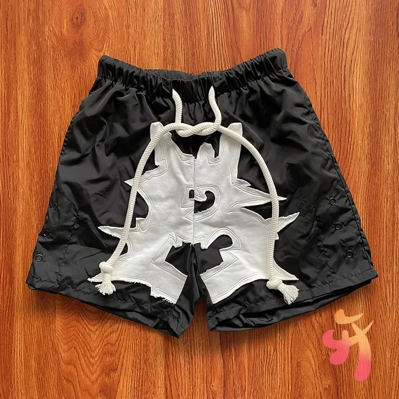 Cactus Jack Shorts Fashion Casual Loose Color Blocking Patch Black Drawstring Elastic Waist Shorts Men Women Streetwear Pants
