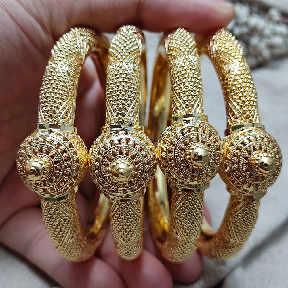 

Annayoyo Ethiopian Dubai Gold Color Bangles for Women Girls African Arab Bangles Bracelets Middle East Jewelry Wedding Gift