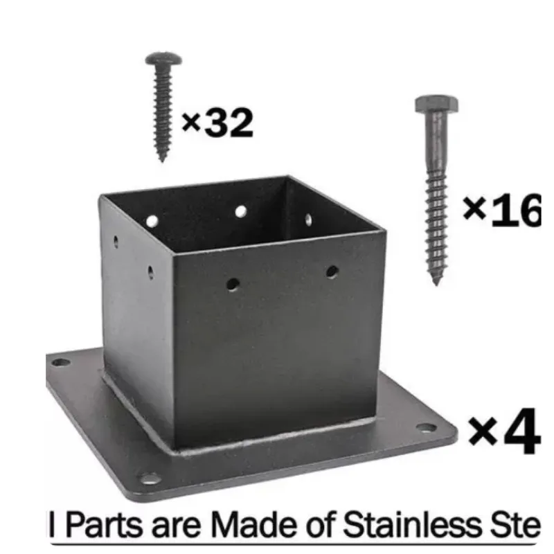 2Pcs 4x4 Heavy Duty Powder Coated Post Base Bracket, Matte Black Wood Column Anchor for Pergola Deck