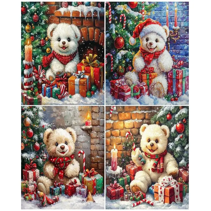 

GATYZTORY Painting By Number Christmas Teddy Bear Modern DIY Frame Handpainted Canvas Coloring By Numbers For Home Decor