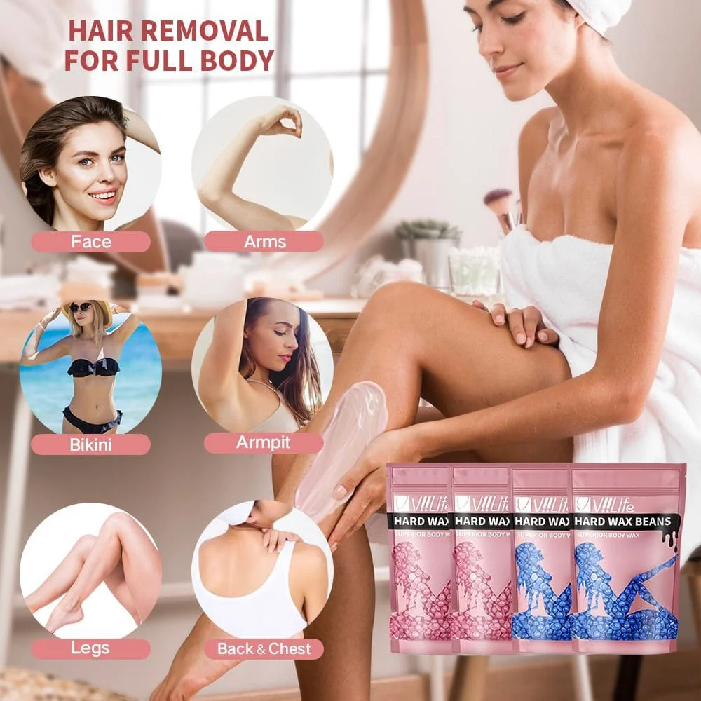 Wax Kit Pink Hair Removal Waxing Kit For Women Men Hot Wax Warmer Pot For Face, Eyebrow, Body, Brazilian, Bikini, Waxing Machine