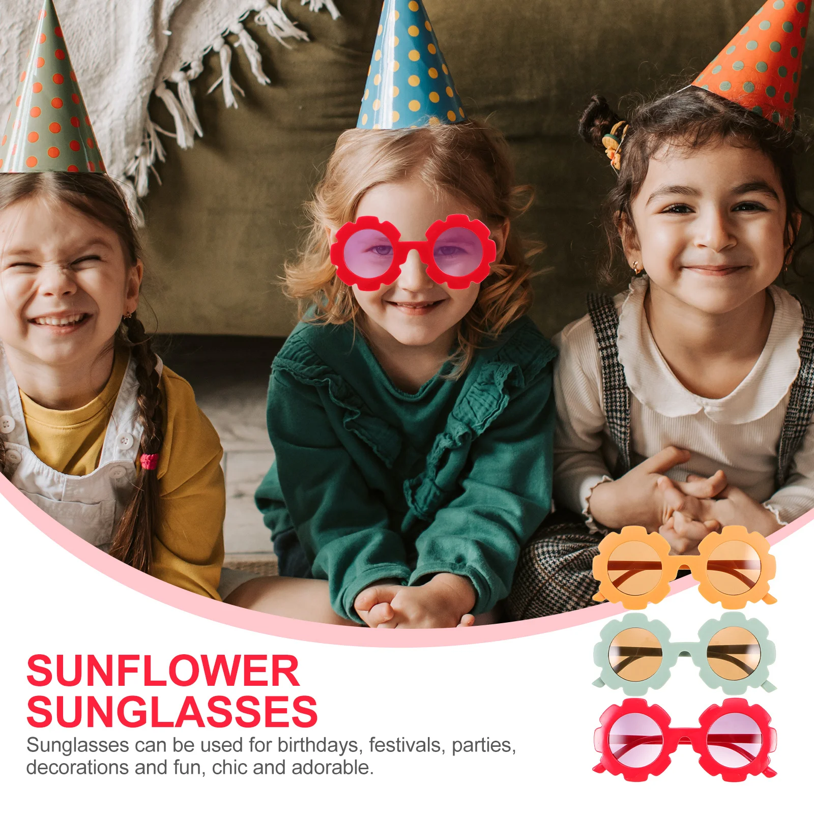 

3Pairs Toddler Sunflower Sunglasses Eyeglasses Kids Summer Festival Sunglasses Gift Choice Sunflower Glasses