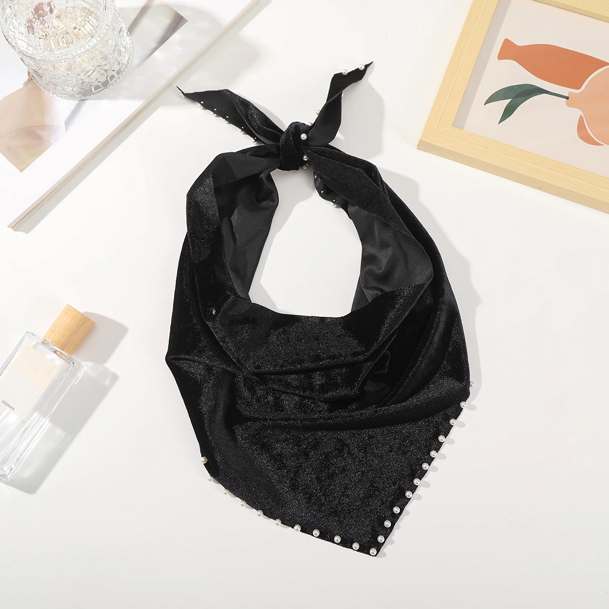 Black Velvet Turban Headbands Women Headwarp Fashion Pearl Bandage Bandana For Ladies Winter Warm Hair Bands Hair Accessories