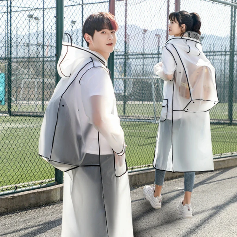 Hooded Clear EVA Long Raincoat, Waterproof Transparent Fashion Rain Jacket with Backpack Space for Women Men Daily Travel
