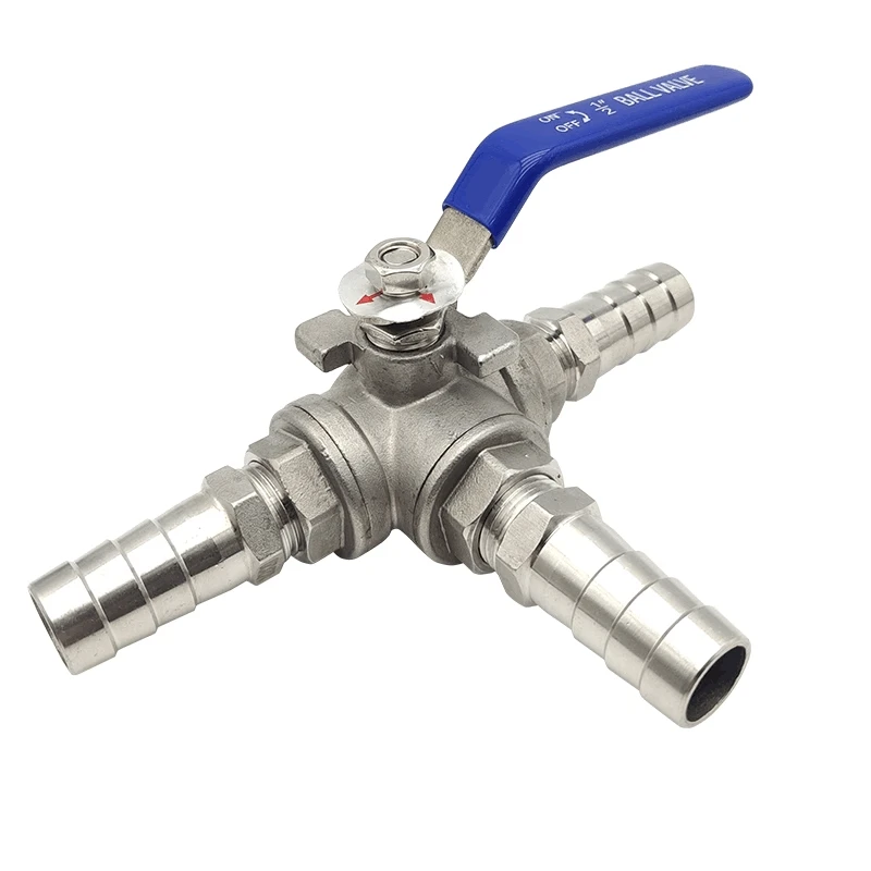 6mm 8mm 10mm 12mm 13mm 14mm 15mm 16mm 18mm 19mm 20mm OD Hose Barb 304 Stainless Steel Three Way Drain Ball Valve For Water